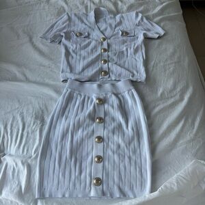 Two piece skirt set White Button-Down Skirt and Top Set